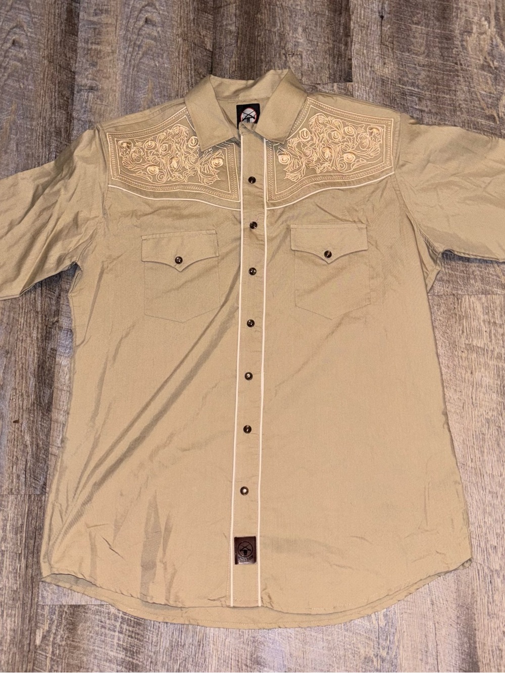 Mens Western Cowboy  Long Sleeve Western Snap-Front Shirt in Light Brown Medium